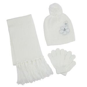 ClimaZer0 Girl's Flower Beanie Hat Scarf and Gloves Winter Set